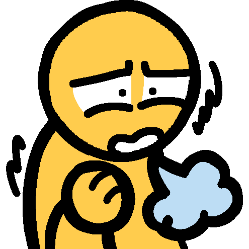 an emoji-yellow person shaking and hyperventilating. they look distressed